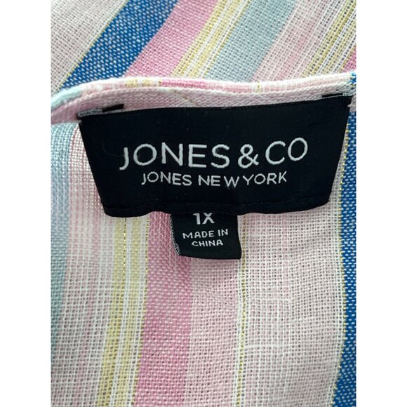 Jones and Co Jones New York Striped Linen Blend Tunic Size L Pink Blue Lagenlook - Picture 5 of 10